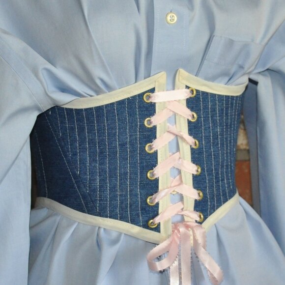 New Reversible Back & Front Lace-up Corset Belt, Floral & Upcycled Demin XS - Picture 10 of 11